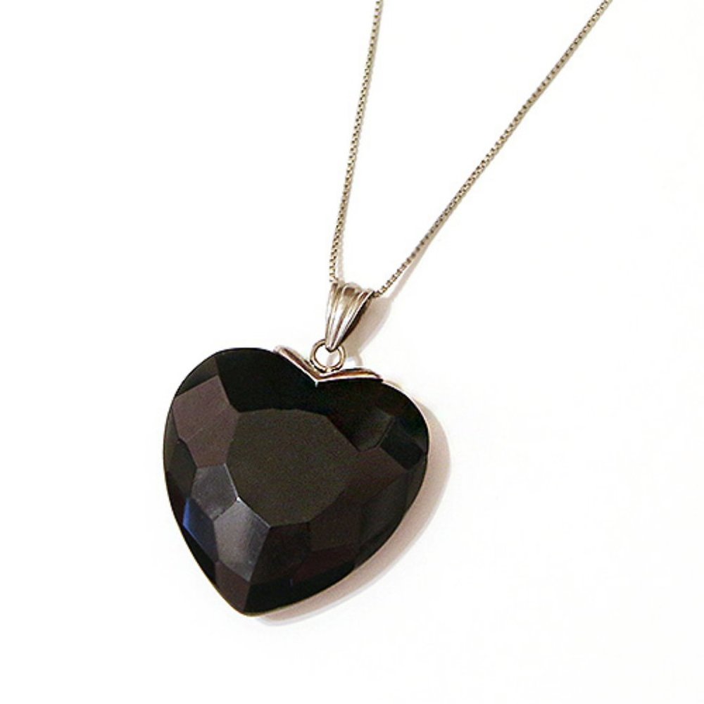 Black Jewel Heart Necklace - 1.5" Stone